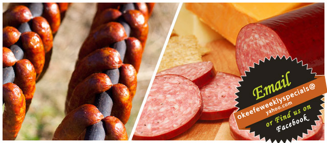 Hanging Homemade Sausage & Cut Summer Sausage with Cheeses